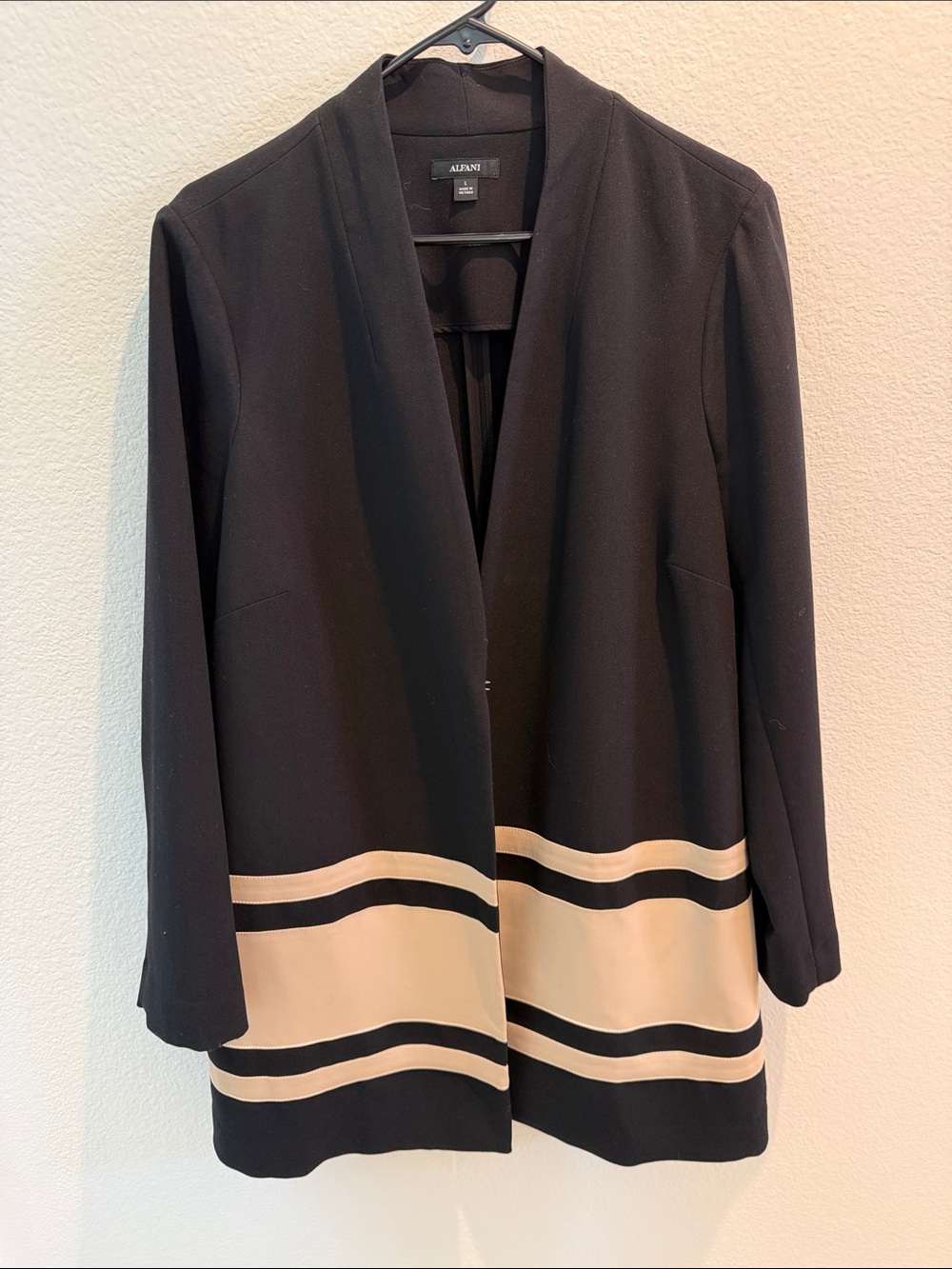 Alfani Black Jacket with Cream Stripe Accents